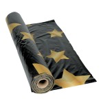 RTD-2885 : Black with Gold Stars Plastic Tablecloth 100 Foot Roll at Magic Party Supply