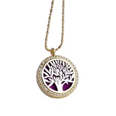 Essential Oils Aromatherapy Tree Locket Necklace Silver on Gold
